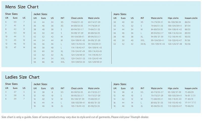 Triumph Clothing Size Chart